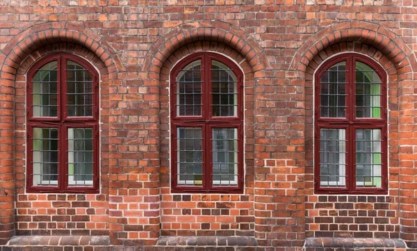 Tři Okna Starý Cihlový Dům Lneburg Dolní Sasko Německo Evropa — Stock fotografie