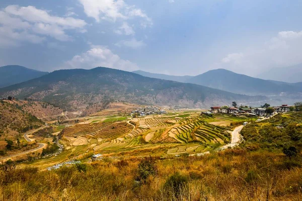 Vista Lobesa Terraços Arroz Distrito Punakha Butão Ásia — Fotografia de Stock