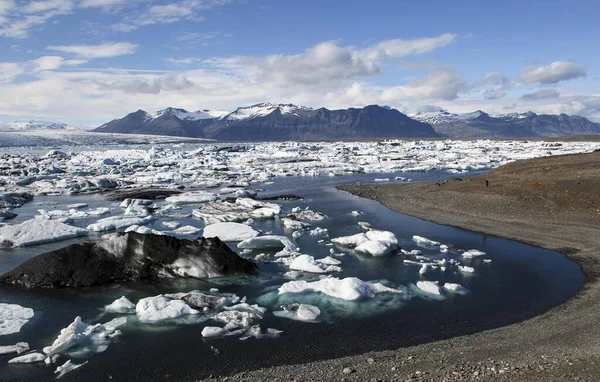 Μικρά Παγόβουνα Στην Παγωμένη Λίμνη Παγωμένη Λιμνοθάλασσα Jkulsrln Στον Παγετώνα — Φωτογραφία Αρχείου