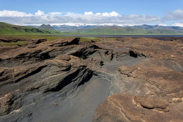 Skała Lawy Tufle Dyrholavegur Przylądku Dyrhlaey Pobliżu Mrdal Południowa Islandia — Zdjęcie stockowe