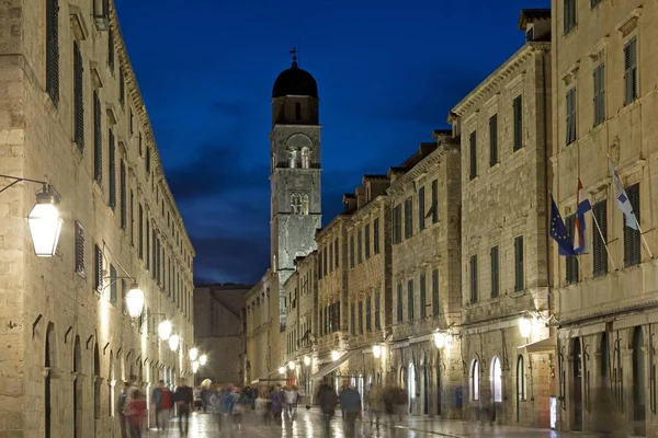 Main Street Placa Stradun Franciscan Monastery Evening Old Town Dubrovnik — Stock Photo, Image