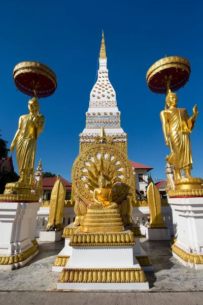 Chedi Wat Mahathat Temple Wheel Life Golden Buddha Figures Nakhon — Stock fotografie