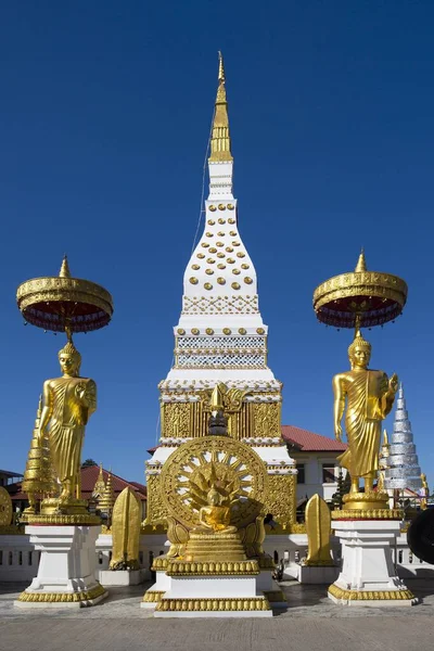 Чеди Ват Махатха Колесом Жизни Золотыми Фигурами Будды Нахон Фаном — стоковое фото