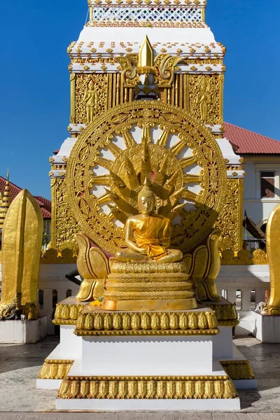 Ruota Della Vita Figura Del Buddha Oro Chedi Del Tempio — Foto Stock