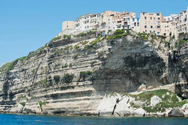 Utsikt Från Vattnet Till Citadel Bonifacio Korsika Frankrike Europa — Stockfoto