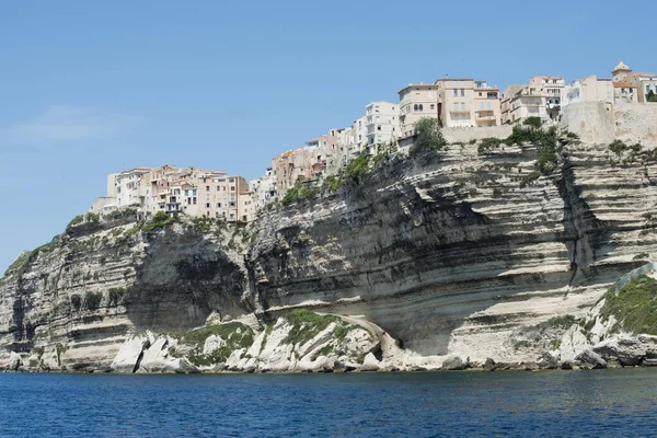 Utsikt Från Vattnet Till Citadel Bonifacio Korsika Frankrike Europa — Stockfoto