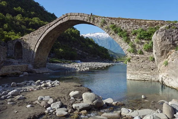 Ponte Arco Pedra Otomana Ura Katiut Rio Lengarica Benja Albânia — Fotografia de Stock