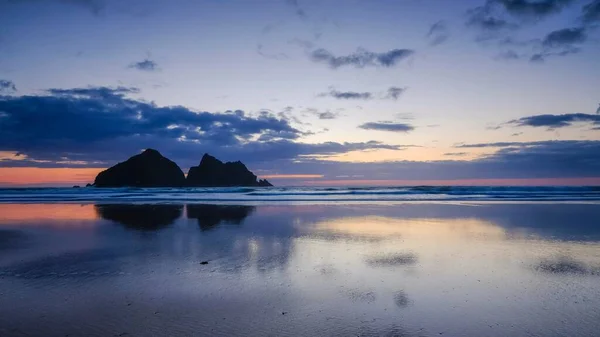 Solnedgång Med Moln Holywell Beach Holywell Bay Nära Newquay Cornwall — Stockfoto