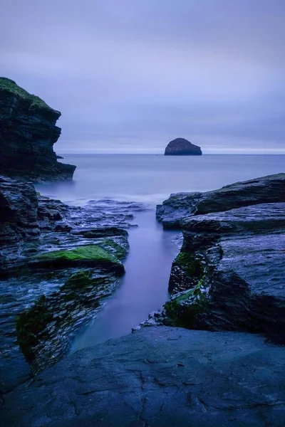 Abend Der Felsigen Küste Der Nähe Von Trebarwith Cornwall Großbritannien — Stockfoto