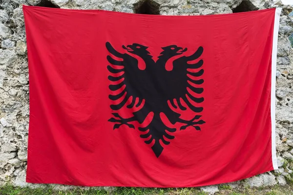 Albanian flag with double-headed eagle, Albania, Europe