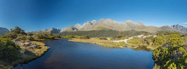 Lago Montagna Vertice Chiave Catena Montuosa Del Parco Nazionale Fiordland — Foto Stock