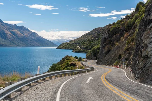 Kurvig Väg Till Queenstown Vid Sjön Wakatipu Djävulstrappan Otago Sydön — Stockfoto