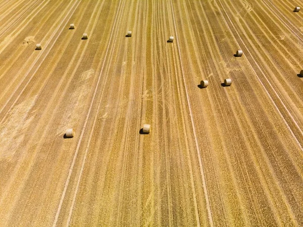 Вид Воздуха Скошенное Зерновое Поле Тюками Соломы Wllstadt Region Wetterau — стоковое фото