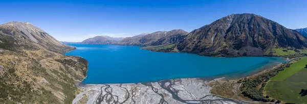 Drone Shot Λίμνη Coleridge Λίμνη Παραπόταμους Και Βουνά Περιοχή Canterbury — Φωτογραφία Αρχείου