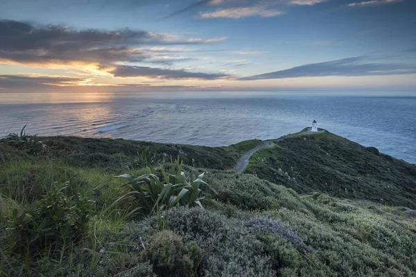 Maják Mysu Reinga Večerní Náladě Severní Ostrov Nový Zéland Oceánie — Stock fotografie