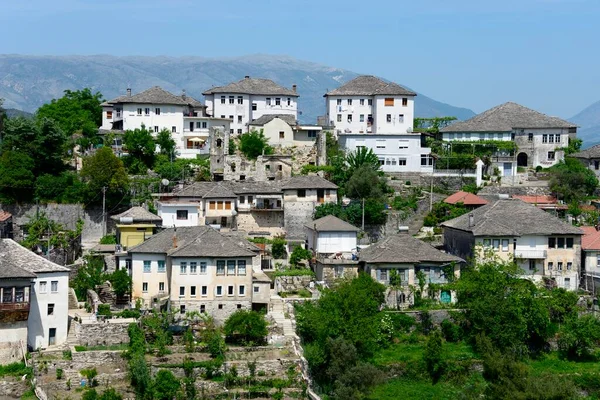 Typiska Stenbyggnader Stadsutsikt Gjirokastra Albanien Europa — Stockfoto