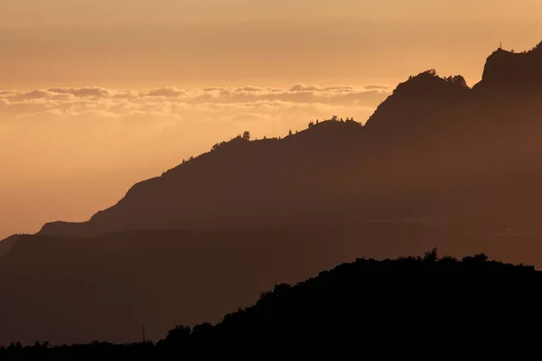 Wieczorny Nastrój Niskie Chmury Altavista Caldera Tejeda Zachód Słońca Gran — Zdjęcie stockowe