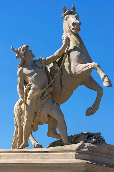 Obotrite Tames His Horse Sculpture Christian Genschow 1873 Castle Bridge — Stock Photo, Image