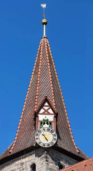 Torre Com Relógio Igreja Fortificada Georg Effeltrich Alta Franconia Baviera — Fotografia de Stock