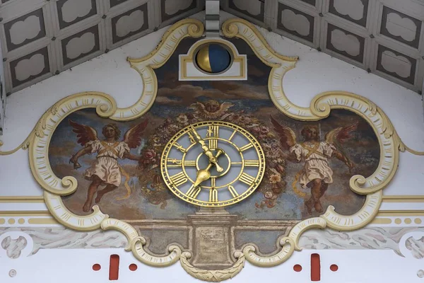 Clock City Hall Clock Framed Frescoes Town Hall Bad Tlz — Stock Photo, Image