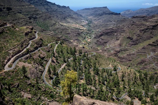 View Serpentine Road Gc605 Barranco Mogan Townsmall Mogan Gran Canaria — Stock Photo, Image