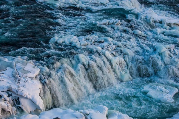 Cascada Gullfoss Invierno Círculo Dorado Islandia Europa — Foto de Stock