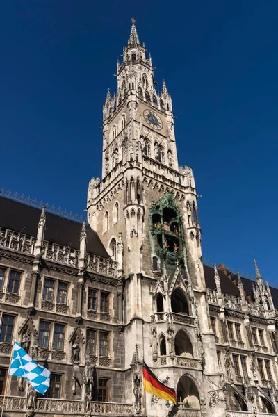 Neues Rathaus Mit Bayerischer Und Deutscher Fahne Neugotischer Turm 1909 — Stockfoto