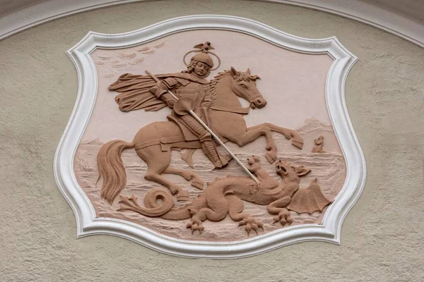 セントジョージの救済 ドラゴン 家のファサード 1904 ヴィルスクリブルク 下バイエルン ドイツ ヨーロッパ — ストック写真