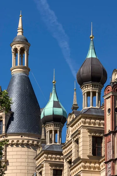 Wieże Zamku Schwerin Schwerin Meklemburgia Pomorze Przednie Niemcy Europa — Zdjęcie stockowe