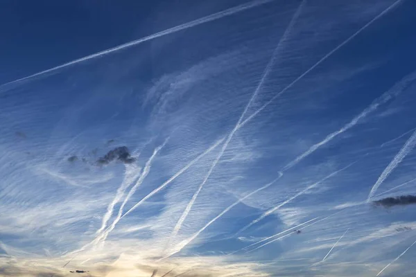 Contrails Evening Sky Germany Europe — Stock Photo, Image