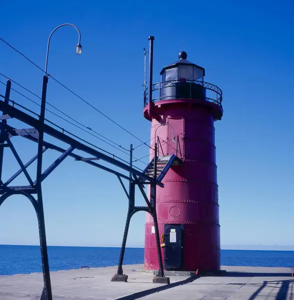 ミシガン レイク ミシガン サウス ヘイブン サウス ピア灯台 1903 洪水の桟橋 北アメリカが付いている灯台 — ストック写真