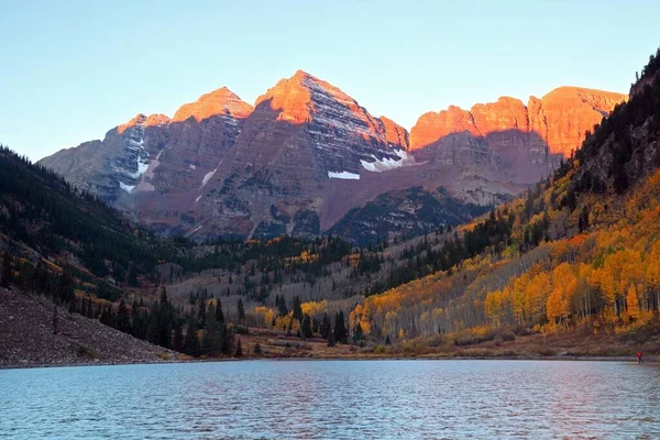 Maroon Bells Lake Sunrise Aspen Usa Nordamerika — Stockfoto