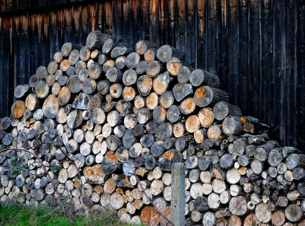 Unsplit Firewood Store Stack Logs — Stock Photo, Image