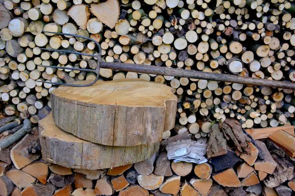 Firewood Store Pitchfork — Stock Photo, Image