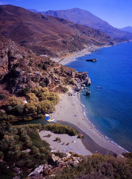 Utsikt Till Stranden Preveli Kreta Grekland Europa — Stockfoto