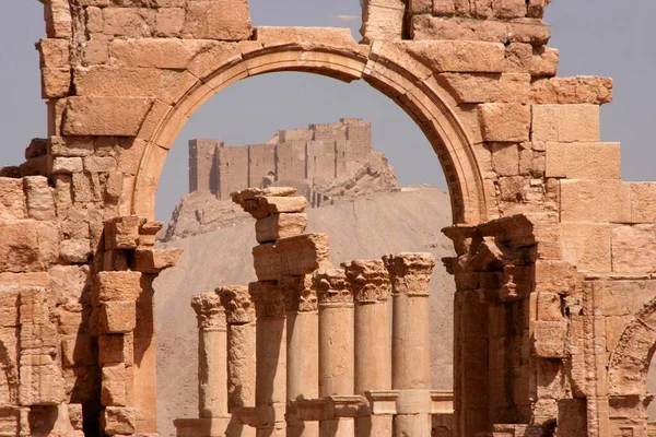 Hadrianstor Und Zitadelle Palmyra Syrien Asien — Stockfoto