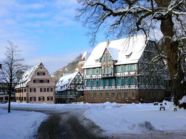 Monastery Courtyard Town Hall Maulbronn Monastery Snow Winter — Stock Photo, Image