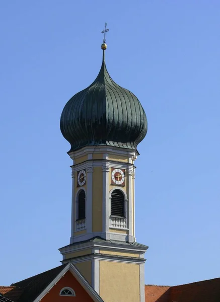 Immenstadt Allgu Stare Miasto Strefą Dla Pieszych Kościół Parafialny Mikołaja — Zdjęcie stockowe