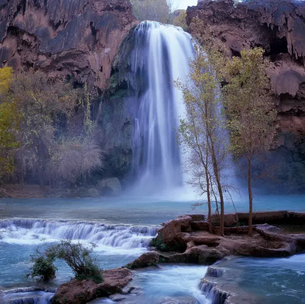 Outono Paisagem Havasu Falls Perto Supei Huvasupei Reserva Arizona Usa — Fotografia de Stock