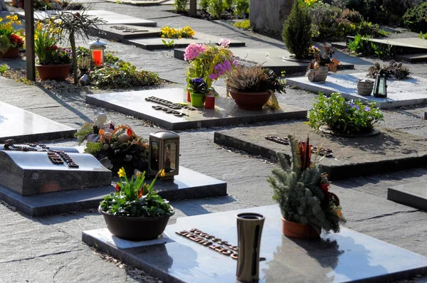 Gräber Auf Dem Waldfriedhof Maulbronn Urnengräber Grabplatten — Stockfoto