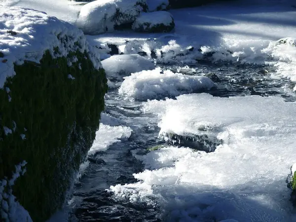 Hoarfrost Severní Černý Les Bad Liebenzell Zimě Ledem Sněhem Řeka — Stock fotografie