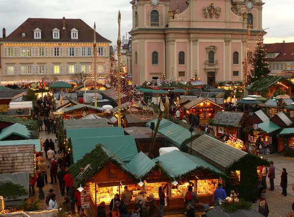 Ambiente Nocturno Mercado Barroco Navidad Ludwigsburg Baden Wrttemberg Alemania Europa — Foto de Stock