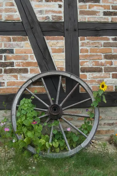 Wooden Wheel Erlichthof Settlement Rietschen — Stock Photo, Image
