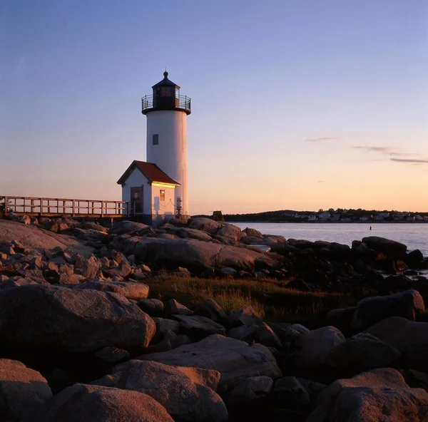 Tramonto Annisquam Light 1897 Annisquam Cape Ann Massachusetts Usa Nord — Foto Stock