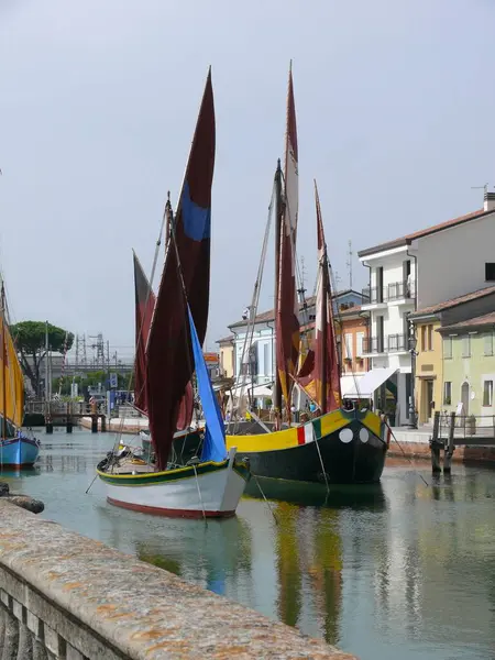 Italia Emilia Romagna Cesenatico Mare Adriatico Porto Vecchie Barche Vela — Foto Stock