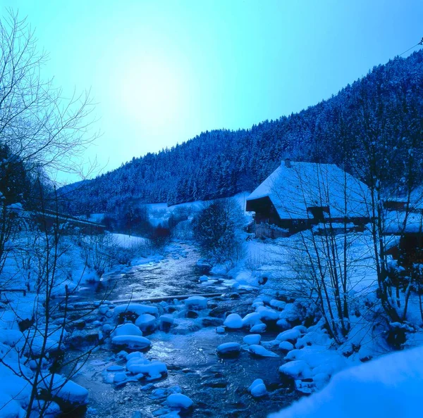 Ambiente Invierno Por Noche Granja Selva Negra Gutachtal — Foto de Stock