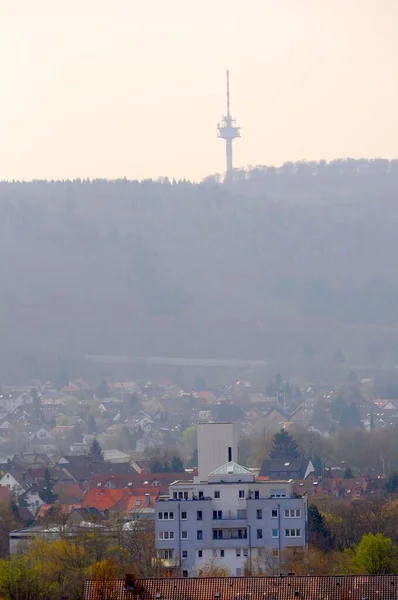 Karlsruhe Durlach Radio Tower Esmog Niebla —  Fotos de Stock