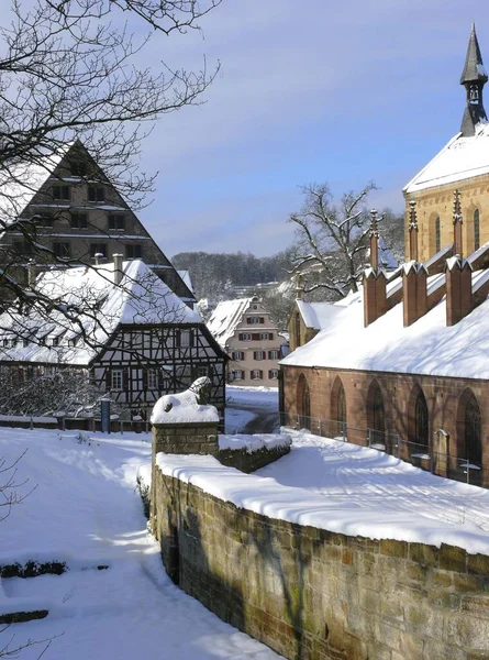 Monastery Courtyard Monastery Church Maulbronn Monastery Snow Winter Baden Wrttemberg — Stock Photo, Image
