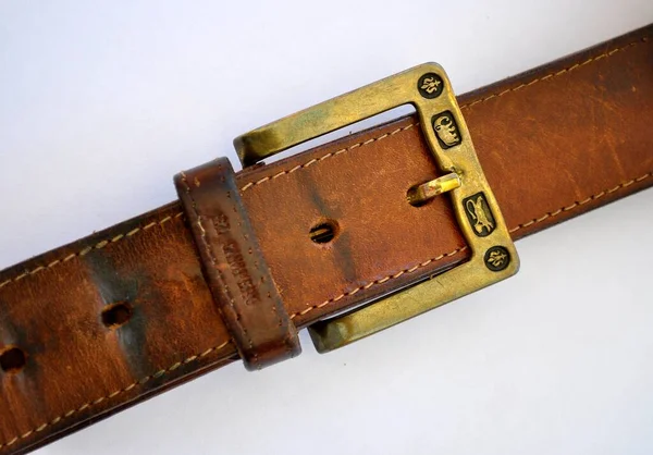 Leather Belt Belt Tighten Close View — Stock Photo, Image