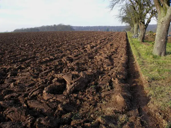 Ploughed Field Furrows Winter — Stock Photo, Image